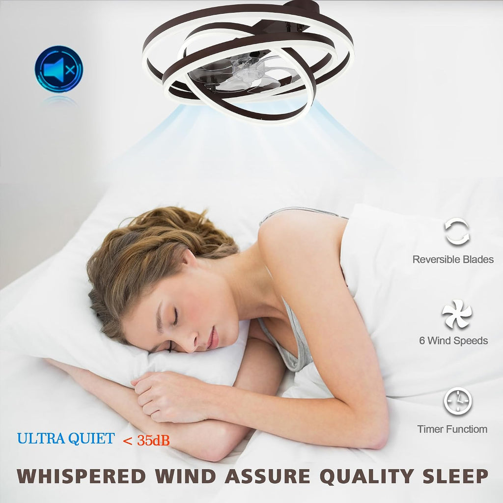 Low Profile Ceiling Fan with Light, 24'' Flush Mount Ceiling Fan with Lights 6 Speed Dimmable Ceiling Fans with Lights and Remote and App Control for Bedroom