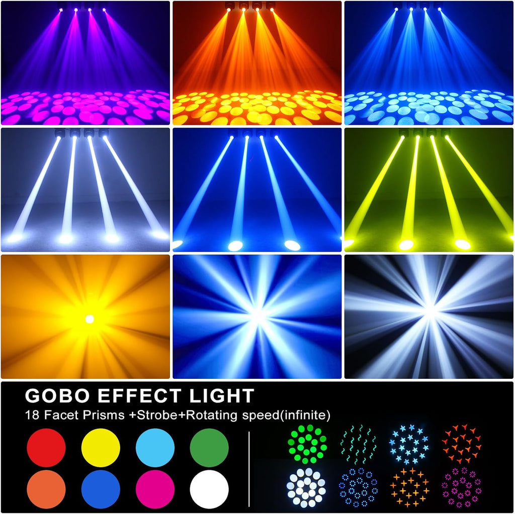 8-Pack HOLDLAMP 120W Moving Head DJ Lights,18-Facet Prism Stage Lighting 8 Gobos and 8 Colors Spotlight with DMX and Sound Activated Modes