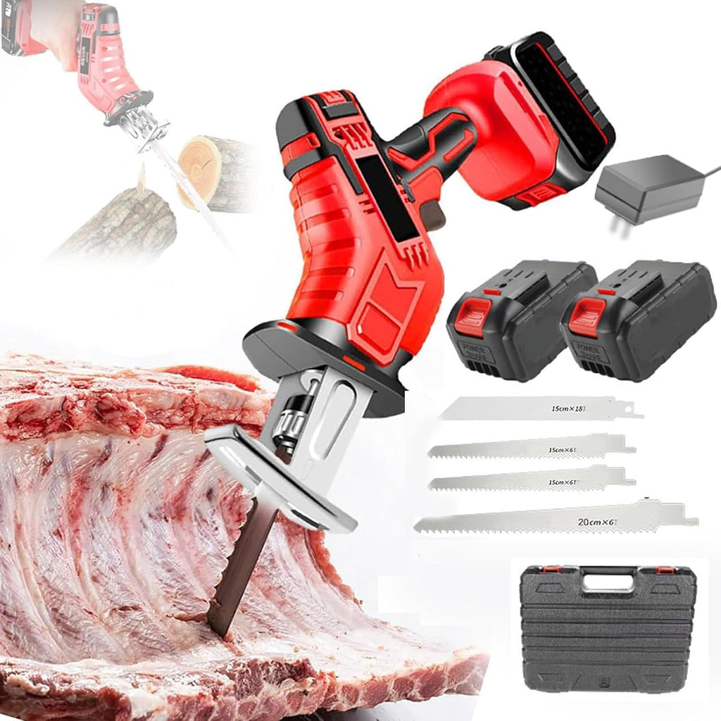 Cordless Reciprocating Saw Kit, with 2 Pieces 6000mah Lithium-Ion Batteries,Compact One-Handed Tool for Pruning, Wood, Plastic, and Bone Cutting Outdoors