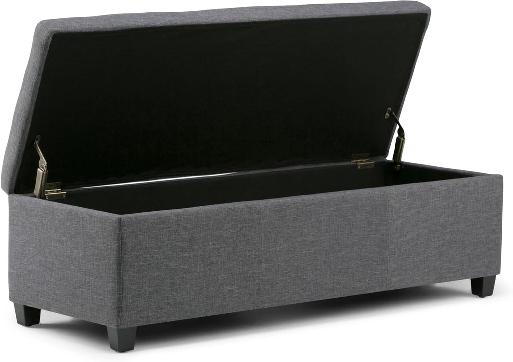 SIMPLIHOME Avalon Storage Ottoman Bench - 48' Wide x 16' High Upholstered Linen Look Fabric Rectangular Lift-Top Ottoman in Slate Grey, Contemporary Bench for Living Room with High-Density Foam