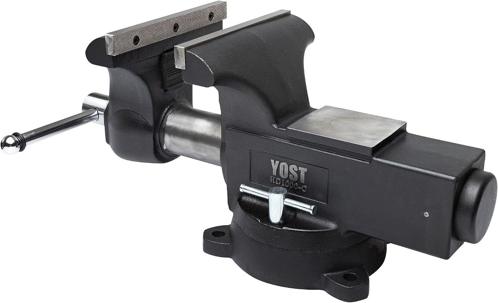 Yost HD1000-C Heavy Duty 10-Inch Mechanics Work Bench Vise | Heavy Duty Woodworking & Metal Work Table with Secure Grip Swivel Base | 60,000 PSI Casting Iron Material with Extra-large Anvil Surface