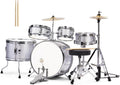 Ktaxon 5-Piece Complete Junior Drums Set, 14 Inch Beginners Drum Kit with Throne Stool, Pedal & Drumsticks, Drums Musical Instruments W/Cymbal, Hi-Hat, Floor, Tom and Snare Drum (Silver)