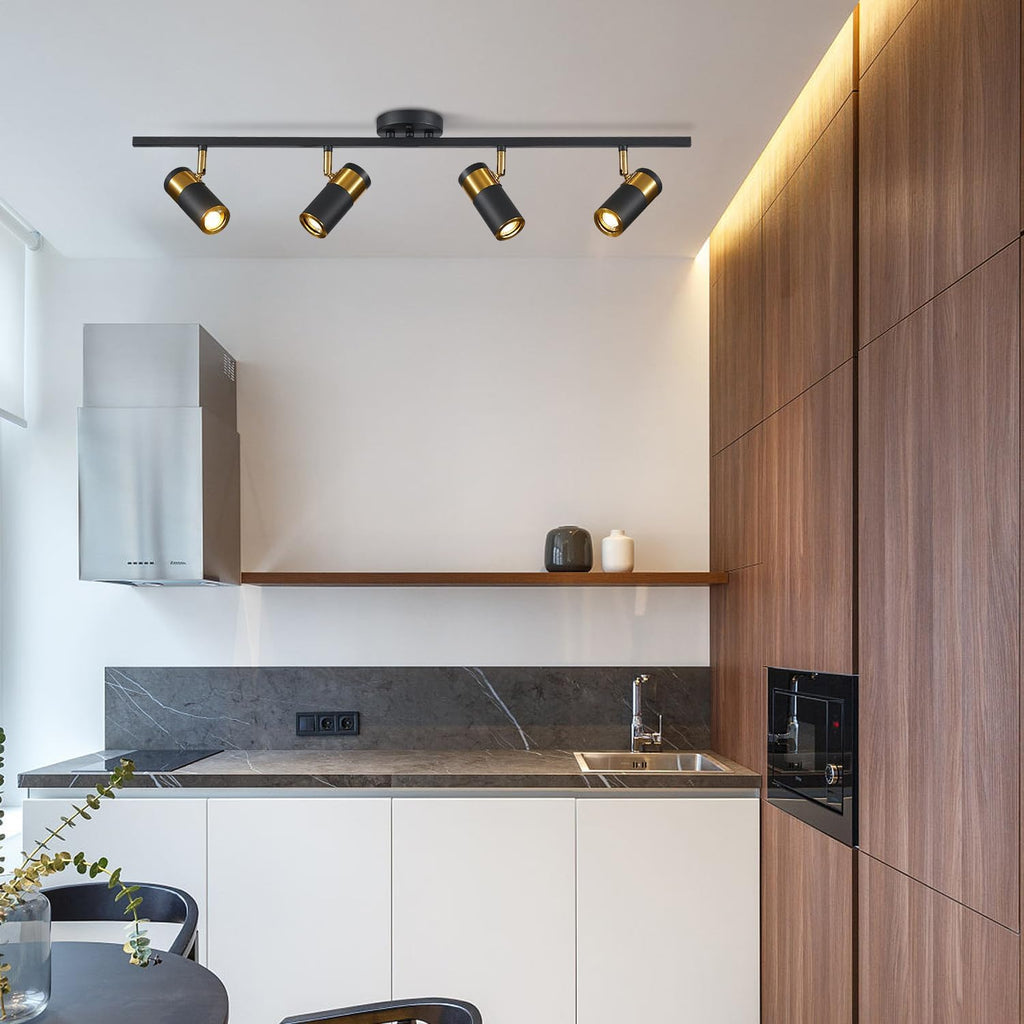 4 Lights Matte Black Track Lighting, Modern Flush Mount Ceiling Light, Modern Ceiling Spot Light for Bedroom Living Room Kitchen Island