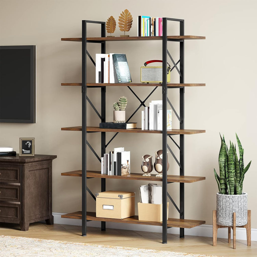 YITAHOME 5 Tier Bookcase, Artsy Modern Bookshelf, Book Rack, Storage Rack Shelves in Living Room/Home/Office, Books Holder Organizer for Books/Movies - Rustic Brown