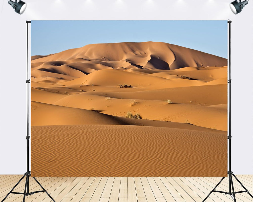 Trykid 20x10ft Warm Orange Sahara Desert Dunes Backdrop Scenic Rippling Sand Patterns Arid Landscape Clear Sky Photography Background Adventure Themed Party Decoration Photo Booth Prop Fabric