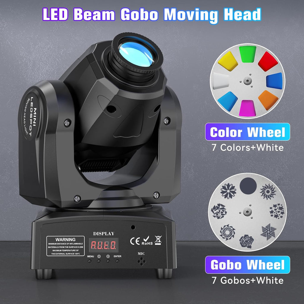 8PCS 60W LED Moving Head Light Stage Lights with Remote Control 8 GOBO 8 Colors Spotlight by DMX Controlled 11 Channel with Sound Activated for Disco Club Party Stage Lighting Shows
