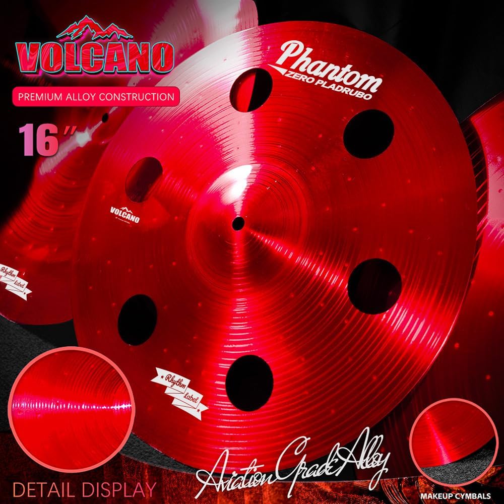 Titanium Color Cymbals Set – 7-Piece Drum Cymbal Pack for Acoustic Kits – Red/Blue/Black – Lightweight, Durable & Stage-Ready – Direct from Manufacturer (Red)