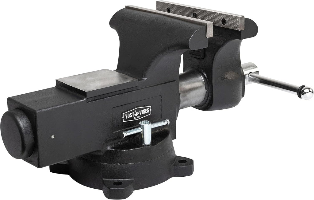 Yost HD1000-C Heavy Duty 10-Inch Mechanics Work Bench Vise | Heavy Duty Woodworking & Metal Work Table with Secure Grip Swivel Base | 60,000 PSI Casting Iron Material with Extra-large Anvil Surface