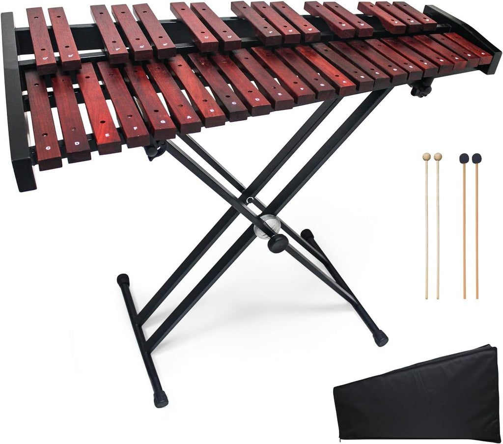 Marimba Xylophone 37 Key,with Mallets, Adjustable Stand,Carrying Case | Accurate tone;Made of solid wood;Waterproof protective case;Adjustable stand