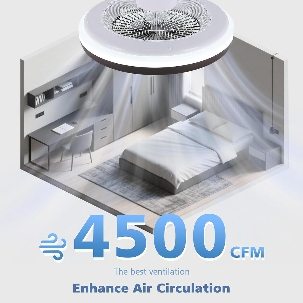 24' Bladeless Ceiling Fan with Light Remote, Low Profile Ceiling Fans with App Control, Smart Modern Ceiling Fans with Lights, 3 Dimmable LED Light for Bedroom, Living Room Back