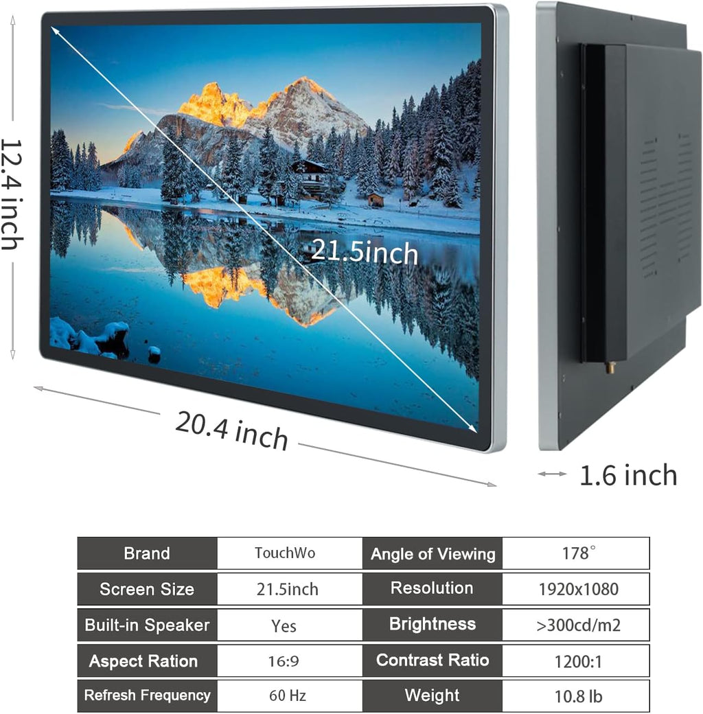 21.5 inch Touch Screen Industrial PC, i3, 4GB RAM, 128G SSD, 16:9 FHD 1080P, Windows 10, Smart Board for Classroom, Meeting & Game, USB, VGA & HD-MI Monitor