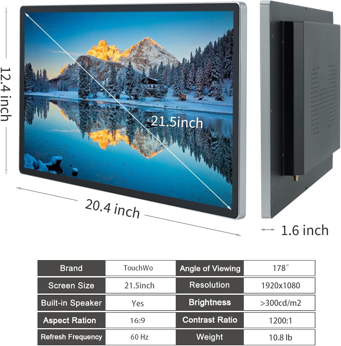 21.5 inch Touch Screen Industrial PC, i3, 4GB RAM, 128G SSD, 16:9 FHD 1080P, Windows 10, Smart Board for Classroom, Meeting & Game, USB, VGA & HD-MI Monitor