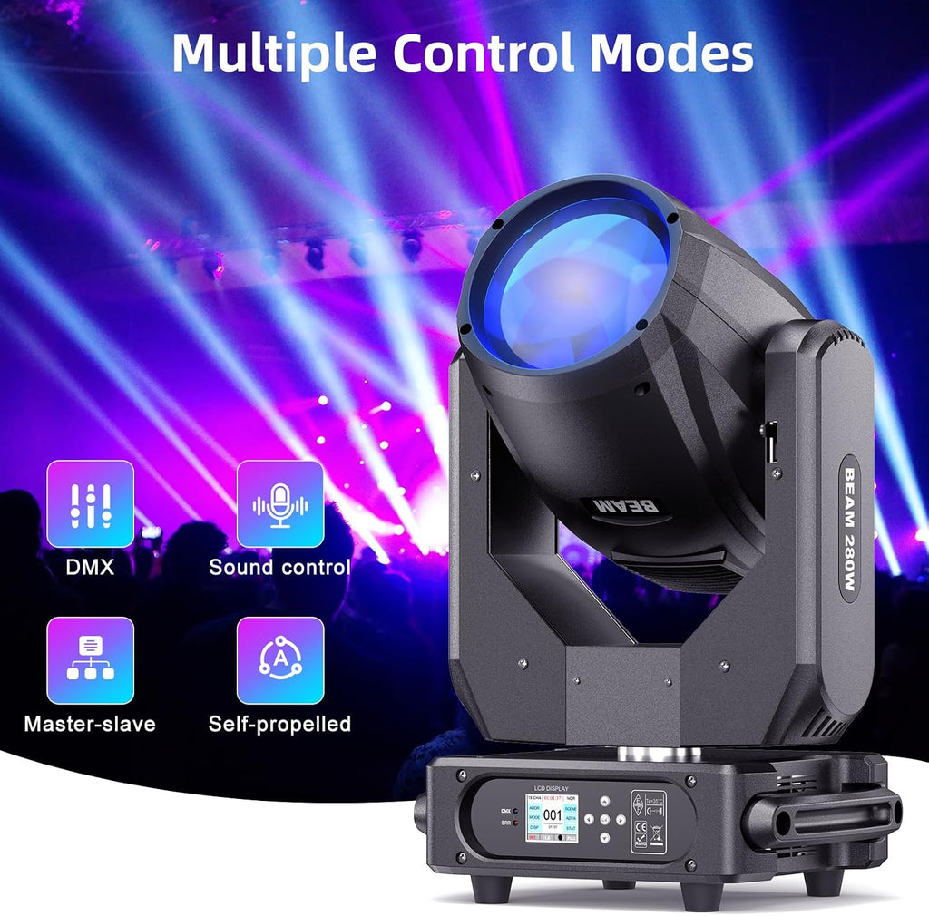 Moving Head Light 280W 10R WZYBUTA LED Beam Stage Lights DJ Lights 17 Gobos 15 Colors DMX512 Prism Rainbow Effect Spotlights Sound Activtaed for Bar Disco Wedding Concert Lighting (10 Pack)