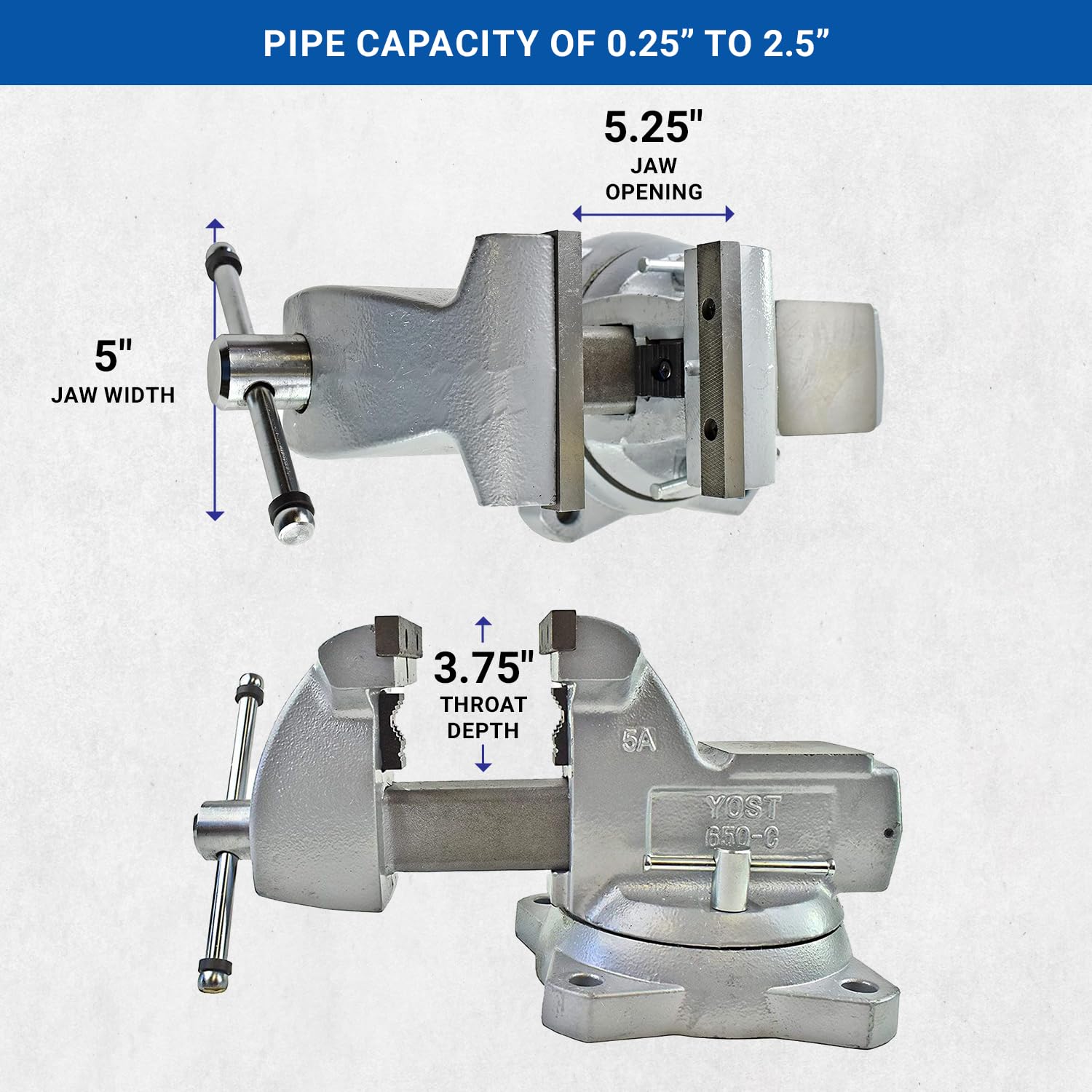 Yost Vises 650-C Mechanics Vise | 5 Inch Jaw Width Heavy-Duty Vise