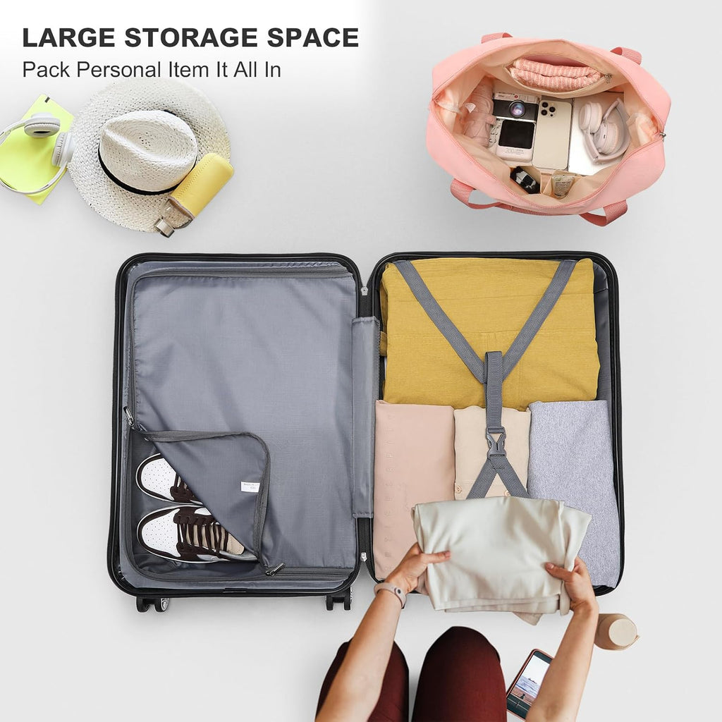 Kono Suitcase Luggage Set Expandable(only 28') Lightweight PC+ABS Carry On Hardside Luggage with TSA Lock Spinner Wheels (Nude/Rose Pink, 6 piece set)