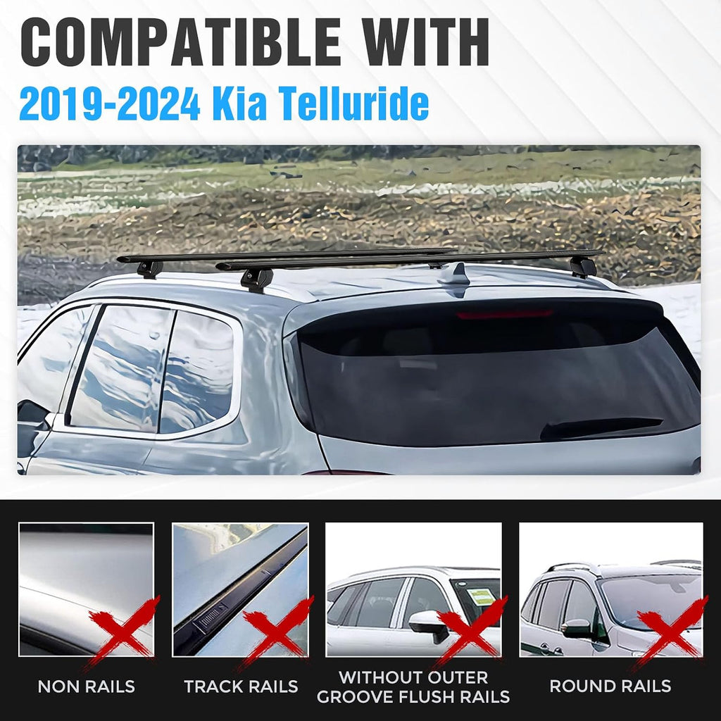 Heavy Duty 300 LBS Roof Rack Cross Bars Compatible with 2019 2020 2021 2022 2023 2024 Kia Telluride with Side Rails, Lockable & Adjustable Cargo Carrier Crossbars Rooftop Luggage Vehicles Suvs