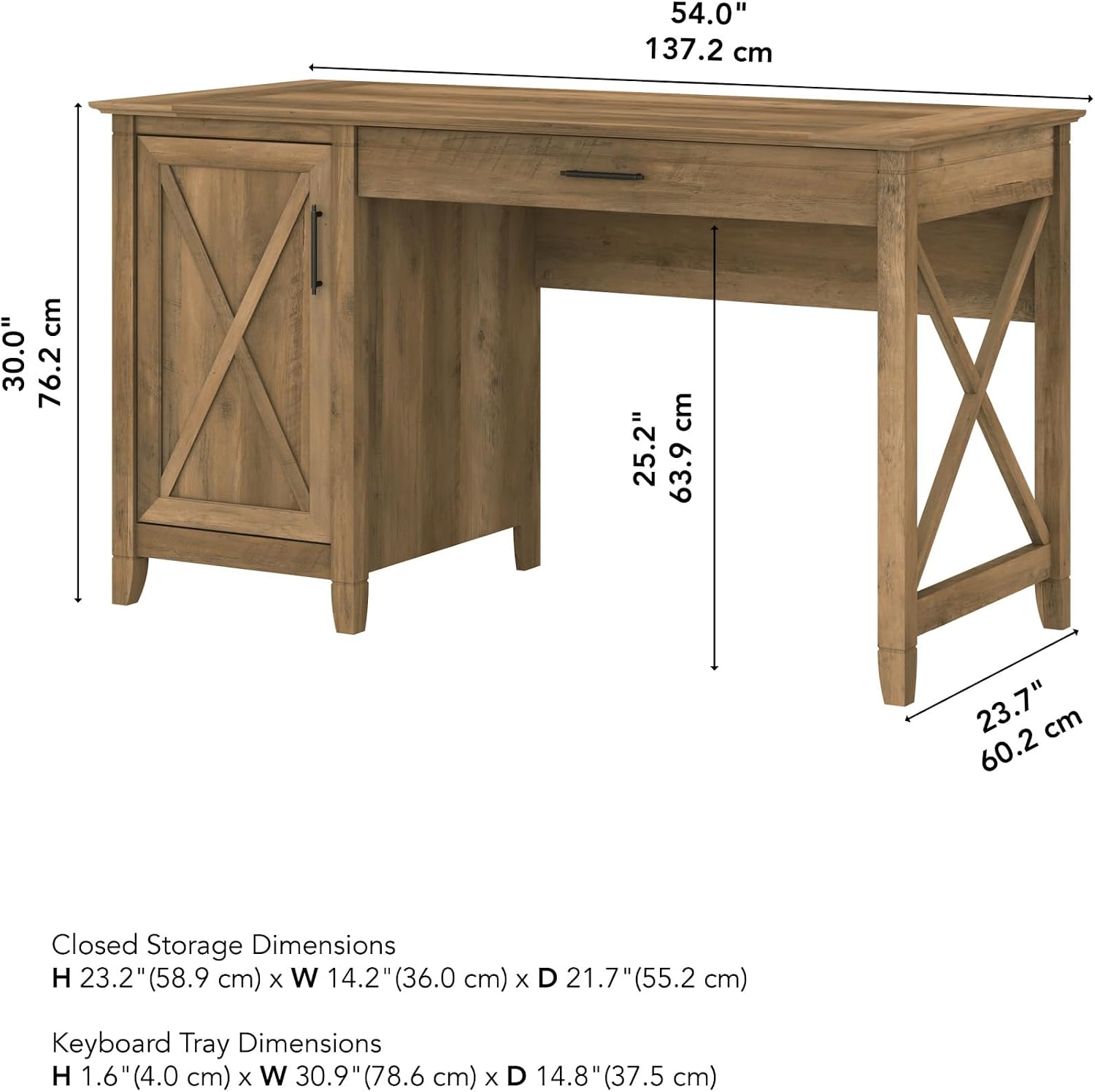 Bush Home Key West Computer Desk with Storage | Farmhouse PC Table for Home Office in Reclaimed Pine | 54W x 24D