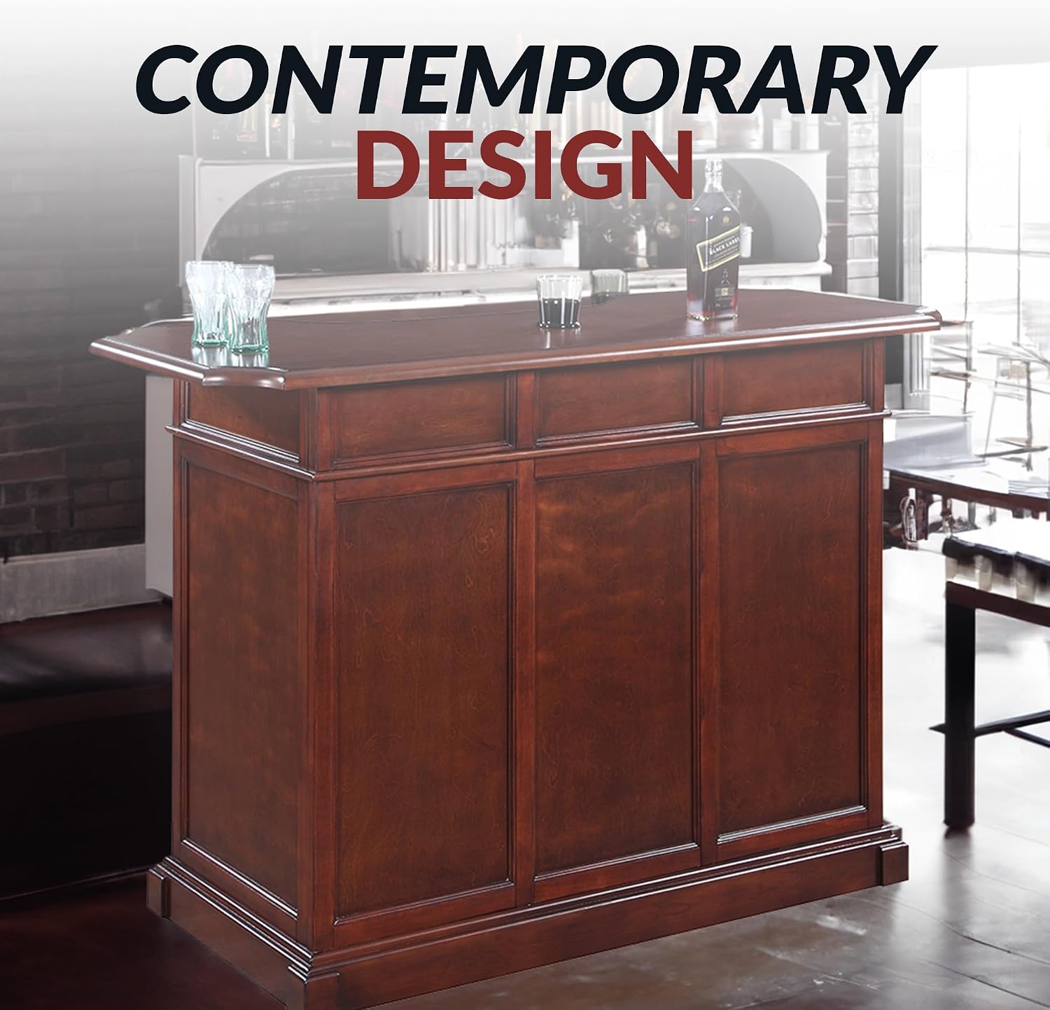 Hathaway Ridgeline 60-in Hardwood Home Bar with Storage - Mahogany Finish