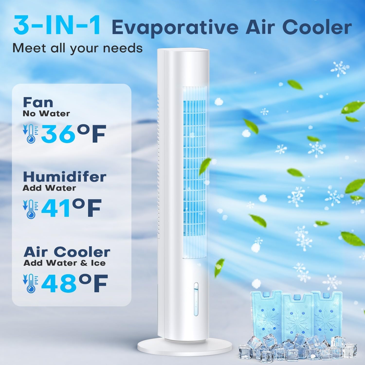 Evaporative Air Cooler, 35' Windowless Air Conditioner Portable w/3 Speeds, 25ft Remote, Smart Timer & Water Tank, Portable Air Conditioners No Windows Needed, 90°Oscillating AC Unit for Room