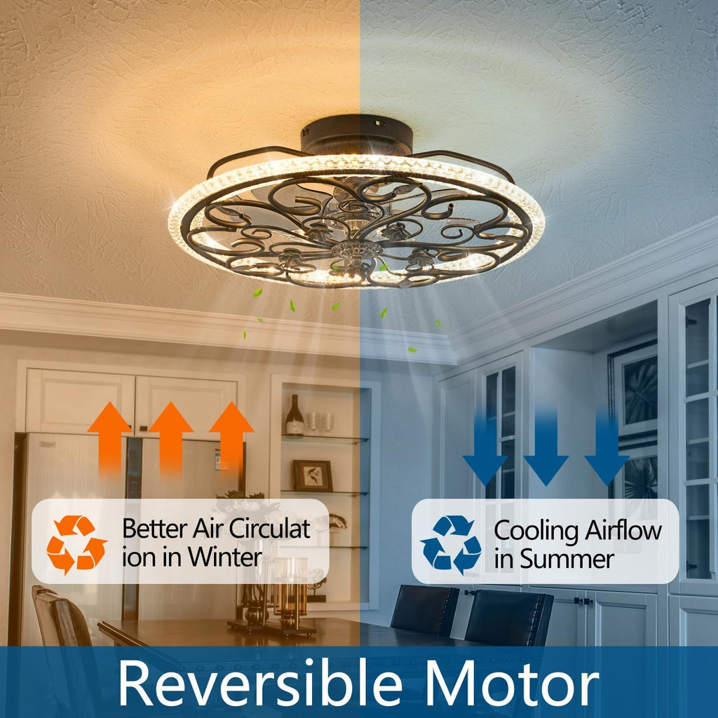 Retro Black Caged Ceiling Fan with Lights Remote Control, 6 Speeds 3 Color Industrial Ceiling Fan with Light for Kitchen Bedroom Living Room
