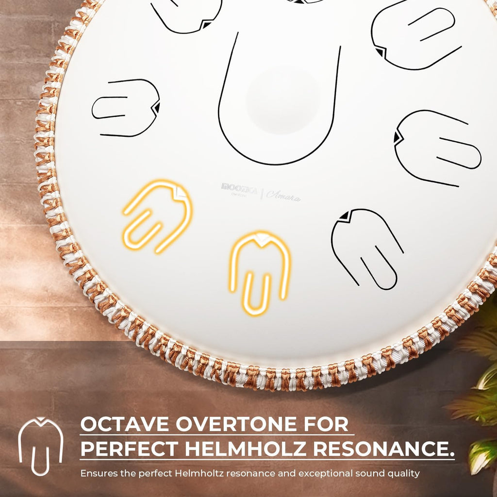 MOOZICA Steel Handpan Tongue Drum, 14 Inches 17 Notes in C Minor with Octave Overtone Design, Handpan Drum Percussion Instrument With Carry Bag (Amara, White)
