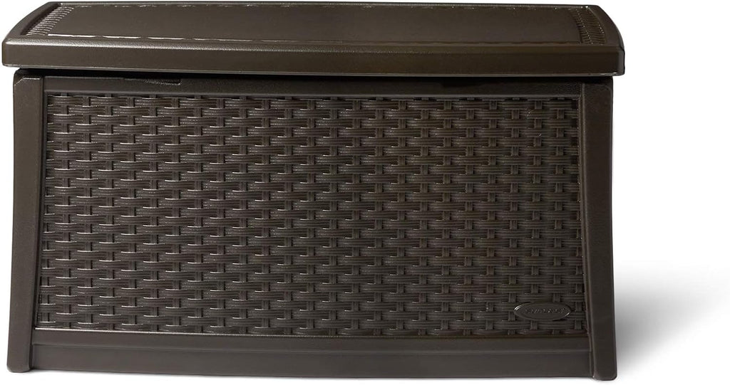 Suncast 30 Gallon Resin Outdoor Patio End Table Storage Box, Java, Made in the USA