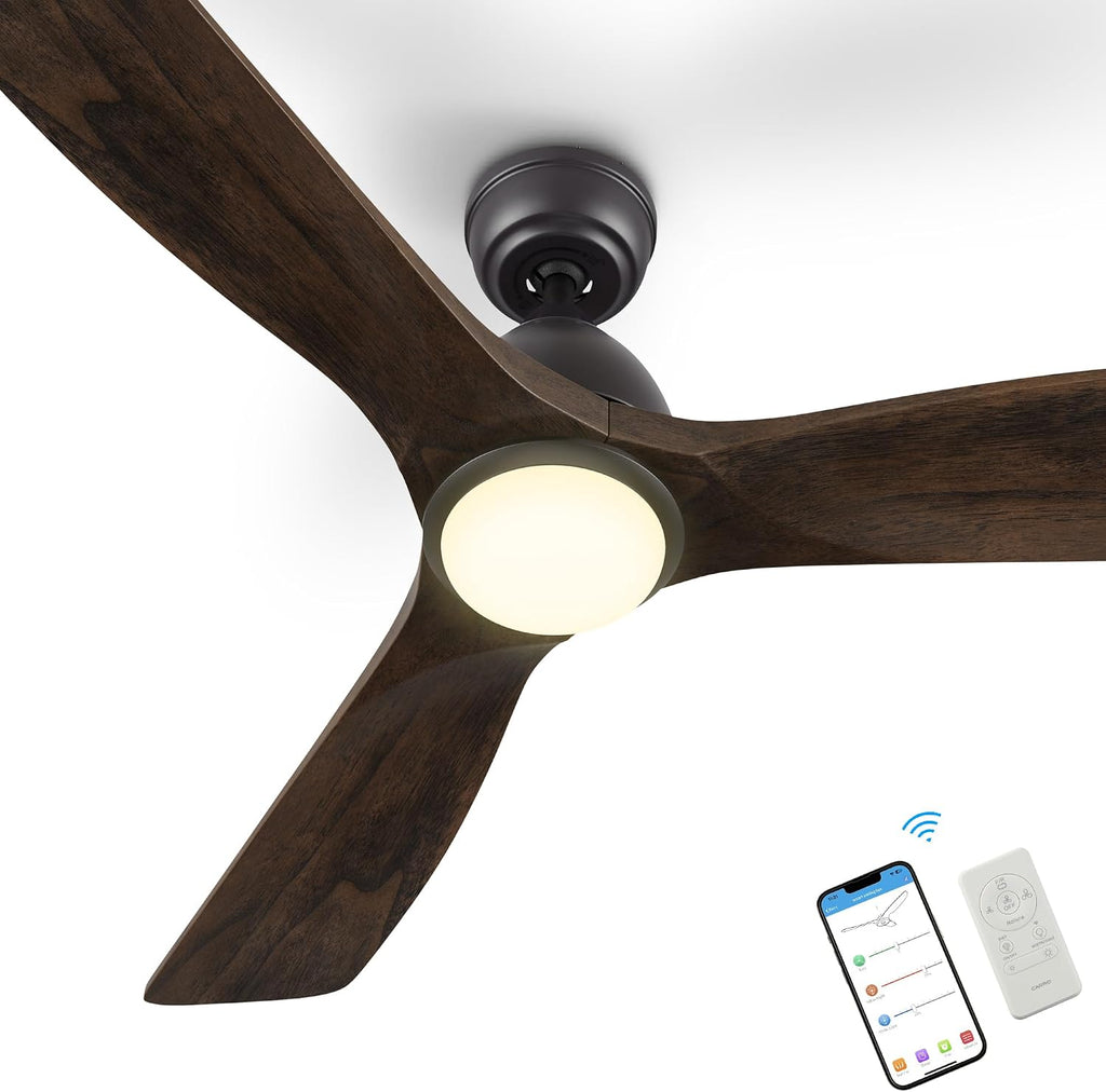 SMAAIR 48' Smart Ceiling Fan with Lights and Remote,Low Profile Modern Ceiling Fan,3 Solid Wood Blades,Works with Siri/Alexa/Google Assistant,10 Speed DC Motor,Dimmable,Indoor Use,Brown Walnut