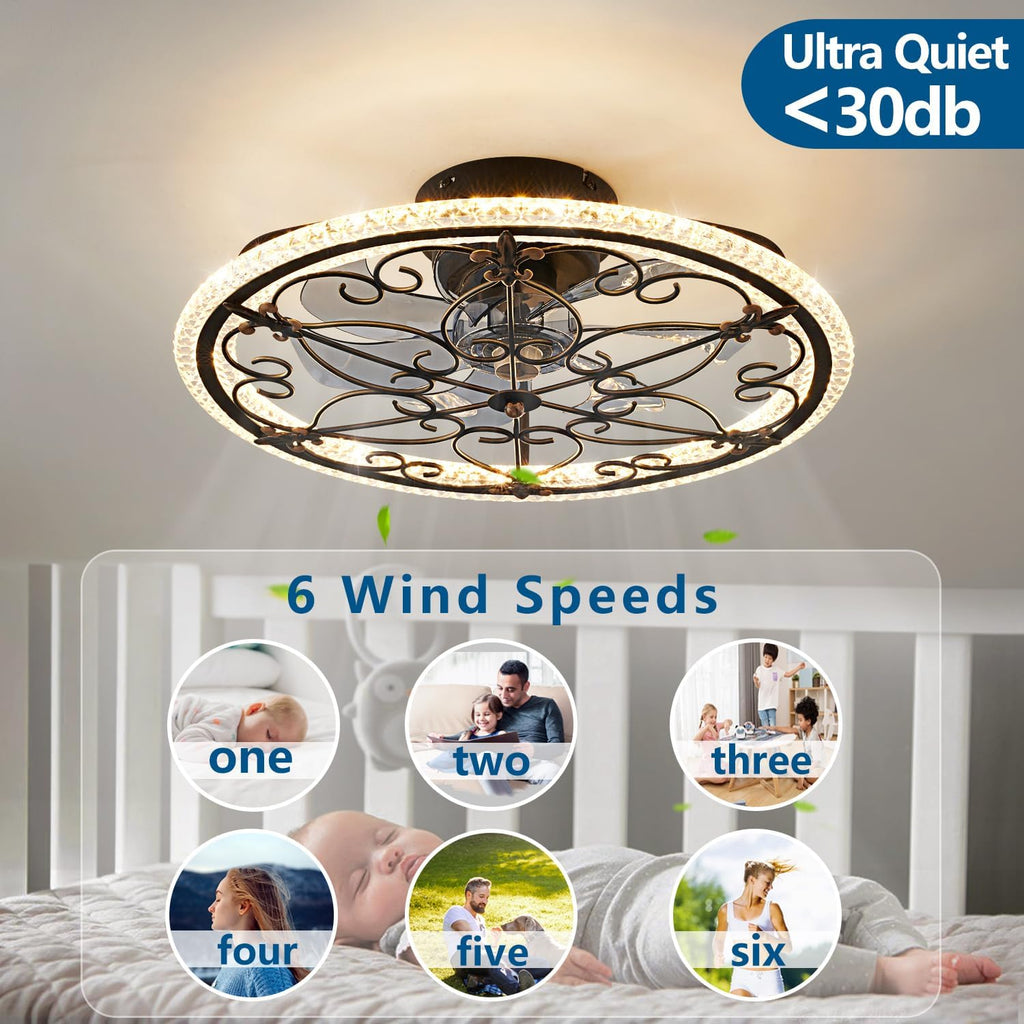 Caged Ceiling Fan with Lights Remote Control, 6 Speeds 3 Color Farmhouse Industrial Ceiling Fan with Light for Kitchen Bedroom Living Room