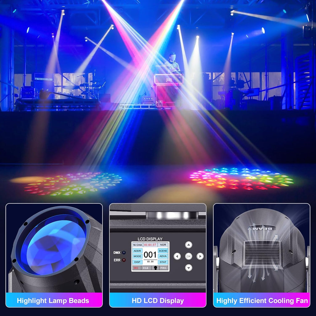 Moving Head Light 280W 10R WZYBUTA LED Beam Stage Lights DJ Lights 17 Gobos 15 Colors DMX512 Prism Rainbow Effect Spotlights Sound Activtaed for Bar Disco Wedding Concert Lighting (10 Pack)