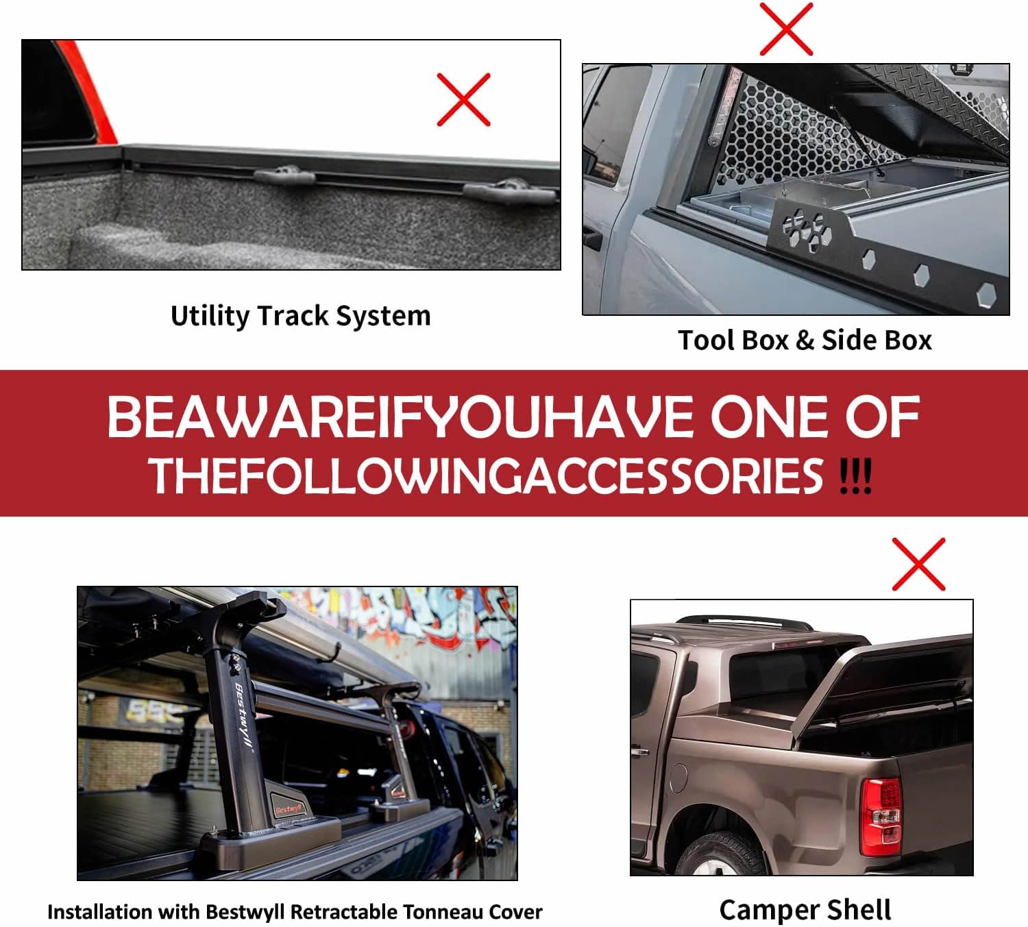 Bestwyll Bed Rack and Bed Bars (Fits Both B & K Style Truck Bed Covers, High Bed Rack)