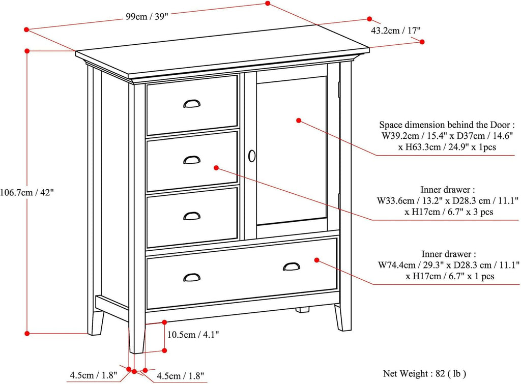 SIMPLIHOME Redmond Storage Cabinet - 39 inch Wide Solid Wood Medium Storage Cabinet in Black, Transitional Accent Cabinet for Entryway or Living Room with 4 Drawers and Cabinet Storage
