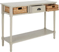 SAFAVIEH Home Collection – Christa Vintage Grey Console Table with Rattan Drawers & Shelf, Coastal Cottage Storage Console, Vintage Design (AMH5737D)