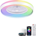 24' Bladeless Ceiling Fans with RGB Light, Low Profile Ceiling Fan with Light, Smart Modern Ceiling Fan with App/Remote/Voice Control, 3 Dimmable LED Light for Bedroom, Living Room White
