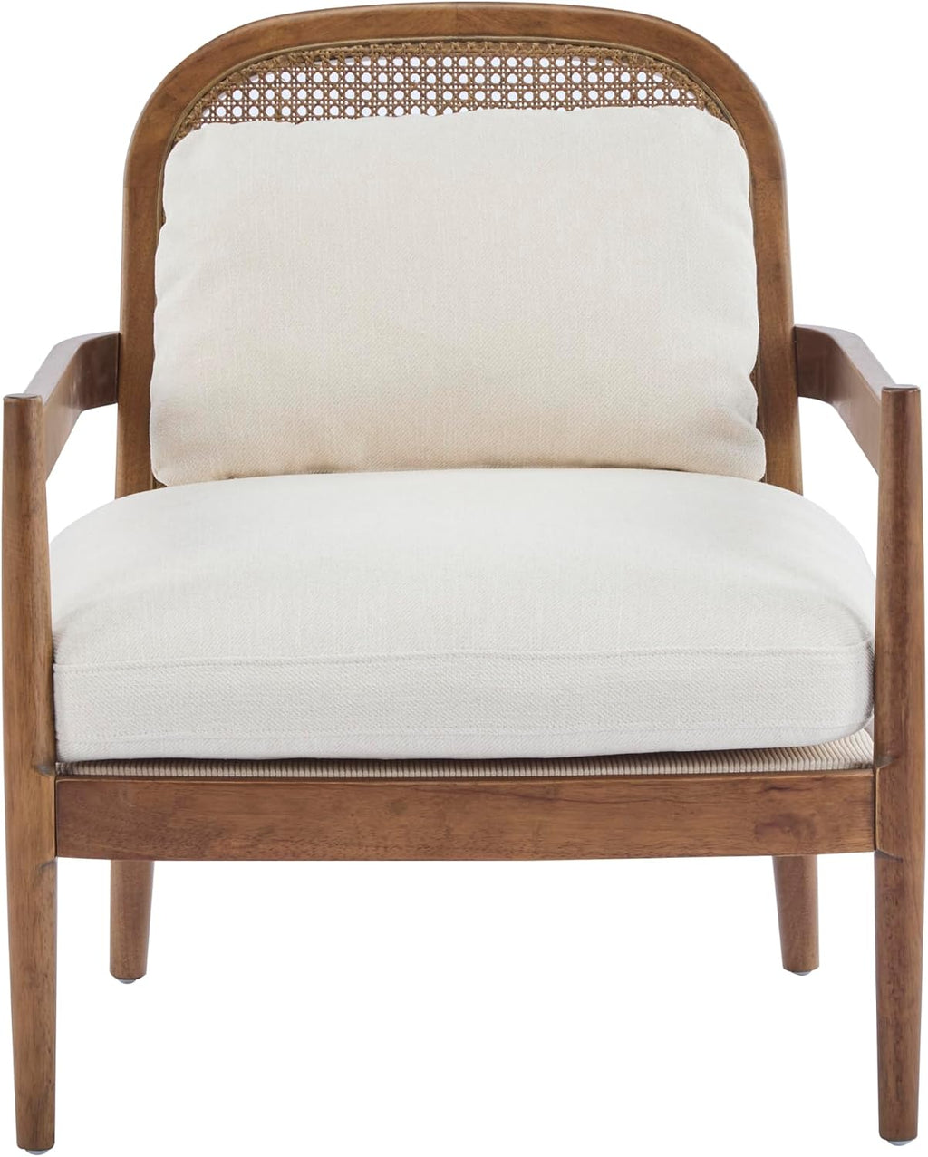 Christopher Knight Home Nadine Modern Club Chair Set of 2 with Cushion, Wooden Living Room Accent Chair with Rattan Open Back, Bedroom Comfy Reading Chair, Beige+Light Brown