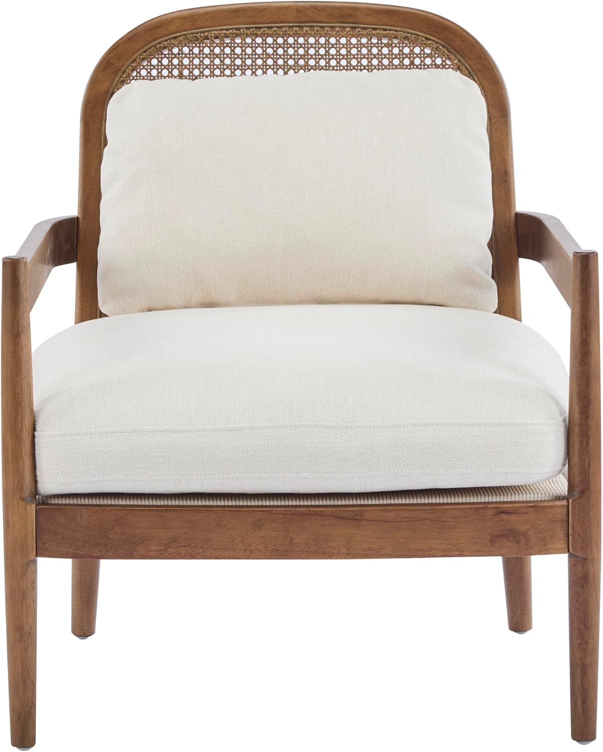 Christopher Knight Home Nadine Modern Club Chair Set of 2 with Cushion, Wooden Living Room Accent Chair with Rattan Open Back, Bedroom Comfy Reading Chair, Beige+Light Brown