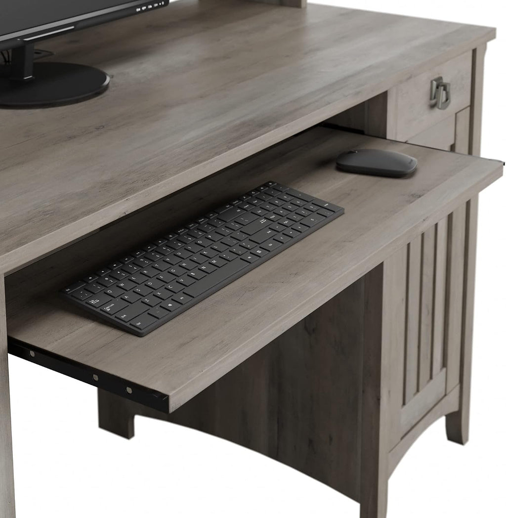Bush Home Salinas Computer Desk with Hutch | Study Table with Drawers, Cabinets & Pullout Keyboard/Laptop Tray | Modern Home Office Desk in Driftwood Gray | Work Desk with Storage