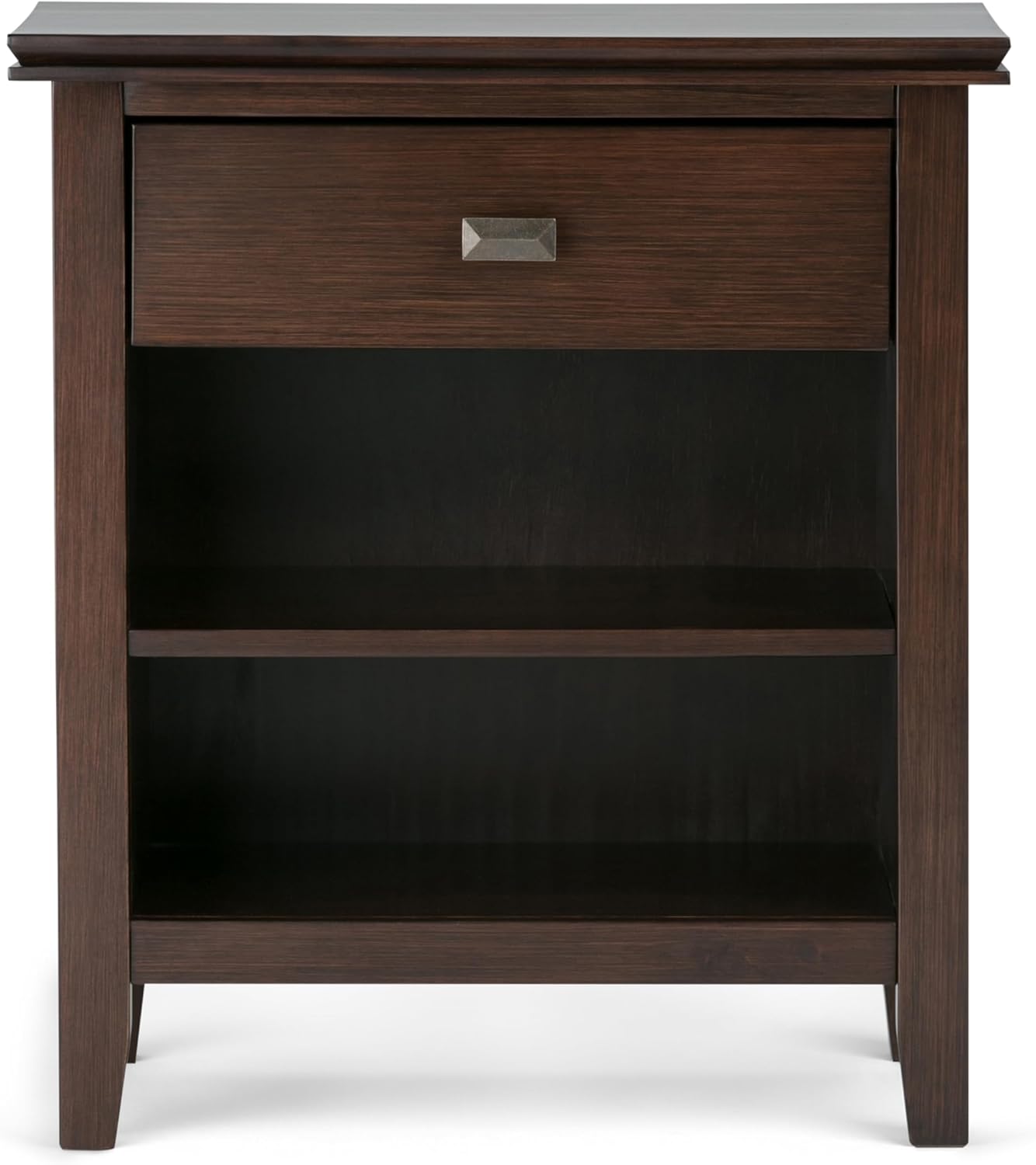 SIMPLIHOME Artisan Bedside Table - 24 inch Wide Solid Wood Nightstand Table in Russet Brown, Transitional Bedroom Side or End Table with 1 Drawer and Open Shelf Storage
