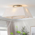 20' Boho Ceiling Fans with Lights Flush Mount, Bladeless Ceiling Fan with Light Remote Control, Square with 6 Speeds for Bedroom, Living Room, Nursery (Beige)