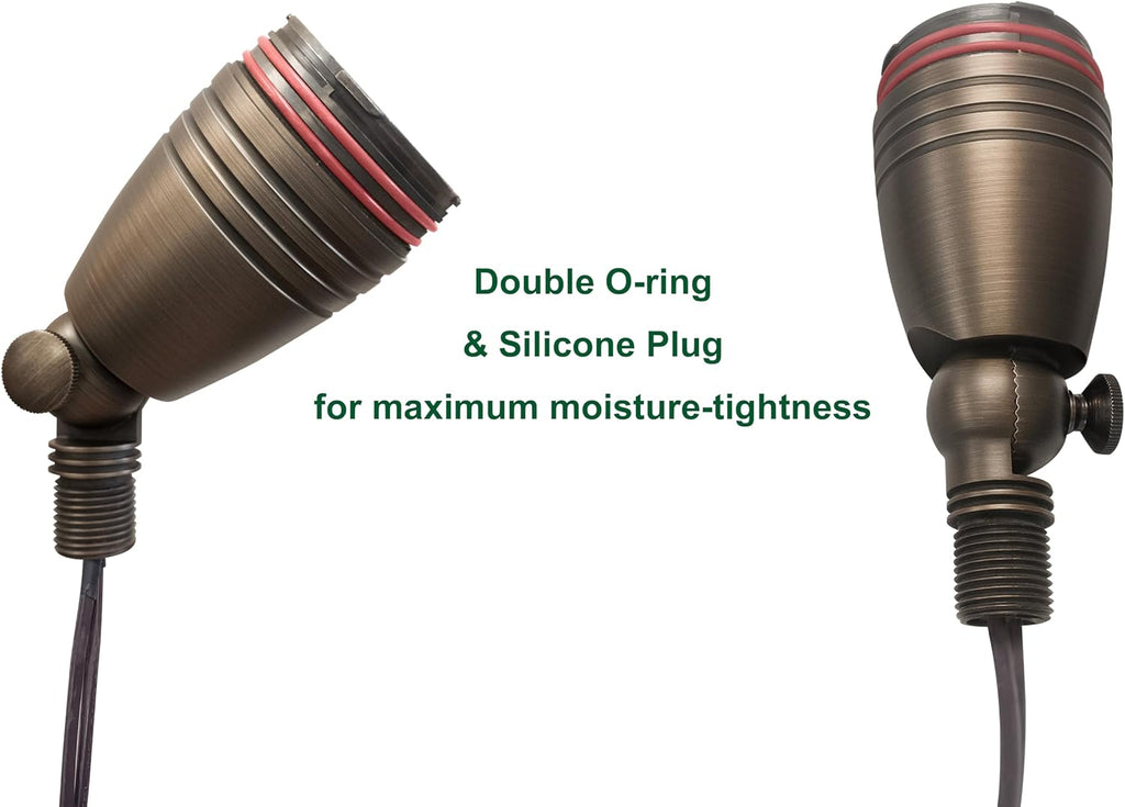 GKOLED UL Listed Solid Brass Landscape Spotlight, Low Voltage Outdoor Directional Uplight, with 5W MR16 LED Bulb & Large Rugged Slot Spike, 12V AC/DC Garden Patio Spot Up Light (Pack of 3)