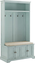 Crosley Furniture Holbrook Hall Tree with Shoe Rack Bench and Coat Hooks for Hanging Storage, Distressed Seafoam Blue