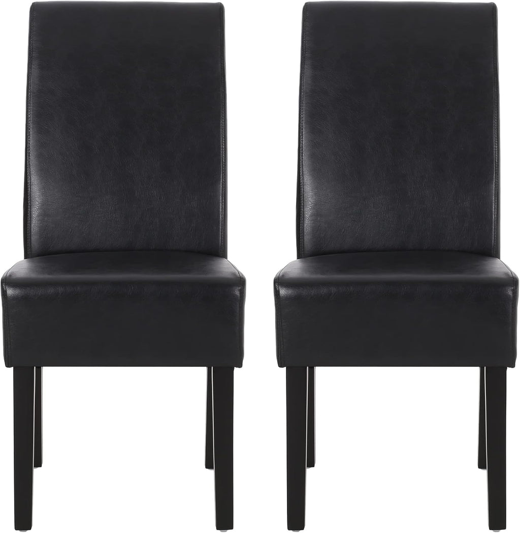 Christopher Knight Home Pollards Upholstered Dining Chairs - Faux Leather - Midnight Black/Espresso (Set of 2)