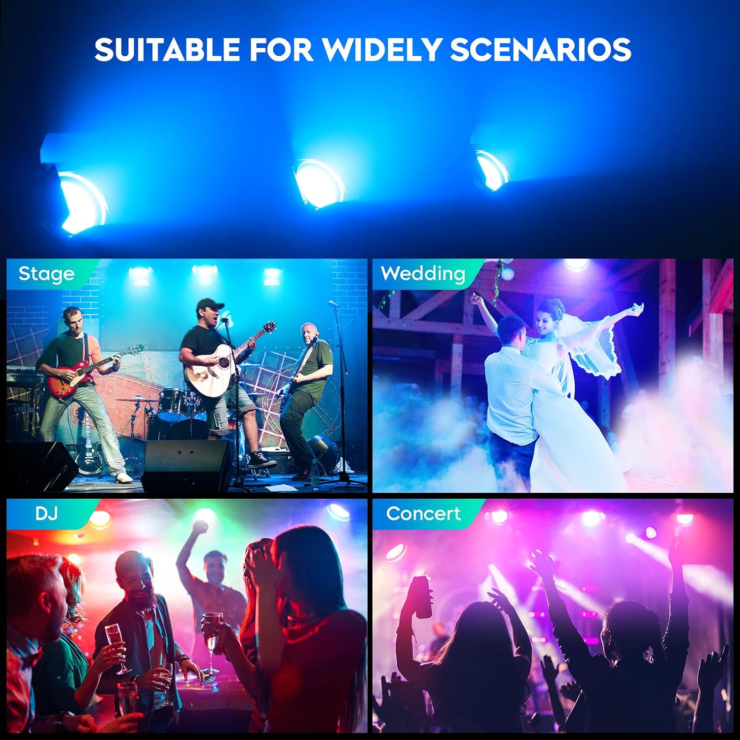 Stage Lights with Barn Doors, 200W LED Par Can Lights, 6 in 1 COB Spotlights RGBWA+UV DMX512 Sound Activated Uplights for Parties Events Wedding Theater Church Concert Dance