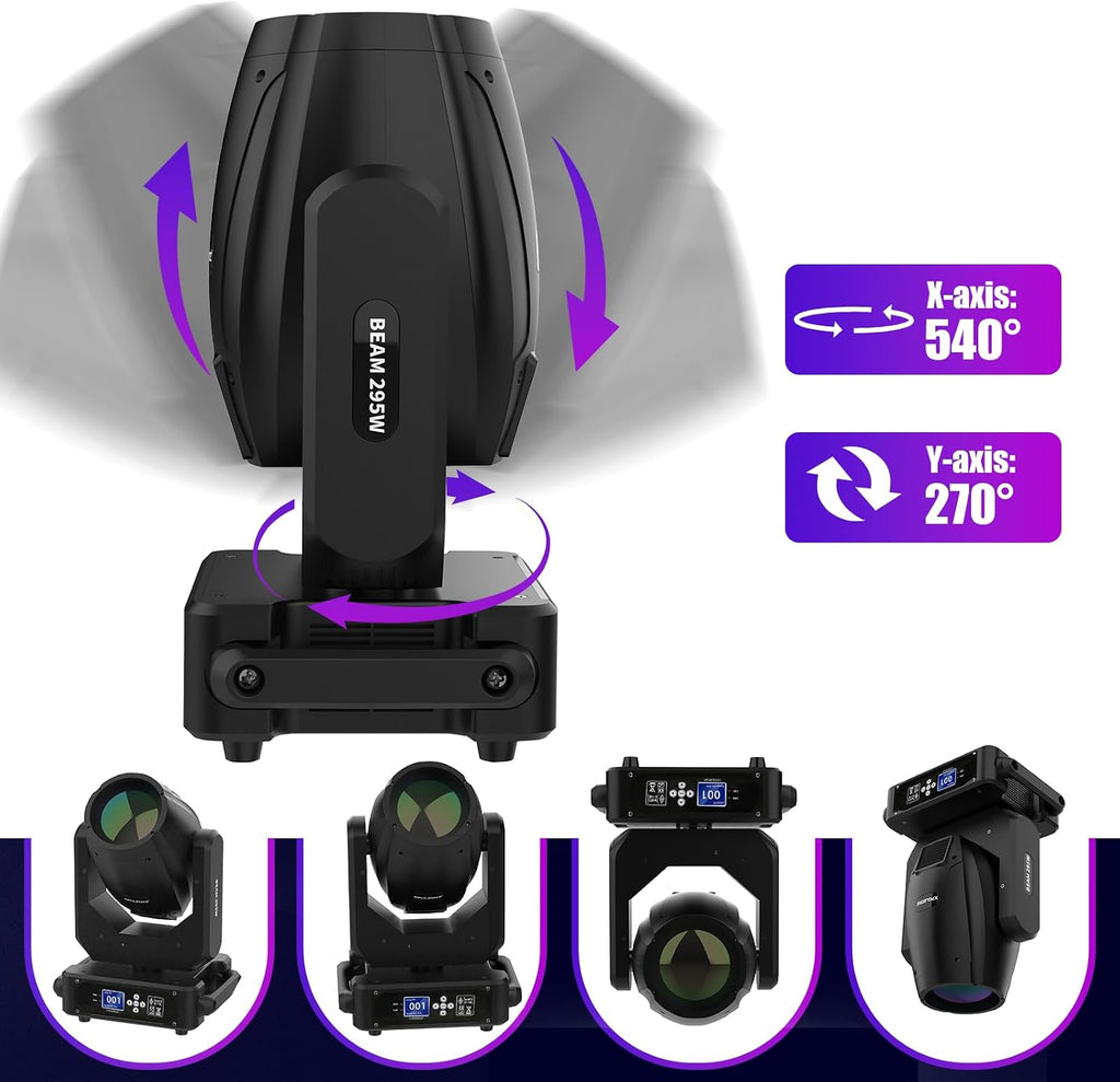 295W Moving Head Dj Lights,10R Beam Effect,14 Gobos,14 Colors,2 Prisms,Linear Zoom,Frost & Rainbow Wheel, Stage Lighting DJ Spotlights for Party, Disco, KTV, Stage Shows, Live Show (295B)