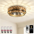 Ceiling Fans with Lights Flush Mount, 20 Inch Caged Low Profile Ceiling Fans with 3 Mode Lighting and Remote Control with E26 Bulbs for Bedroom, Nursery, Garage (Light Brown)