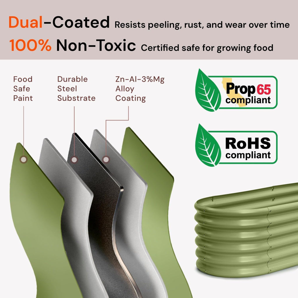 6x2x1.5 ft Galvanized Raised Garden Bed, 18' Tall Metal Raised Planters for Outdoor Plants, Vegetables, Herbs, Above Ground Raised Garden Bed Kit for Small Space Gardening - Moss Green