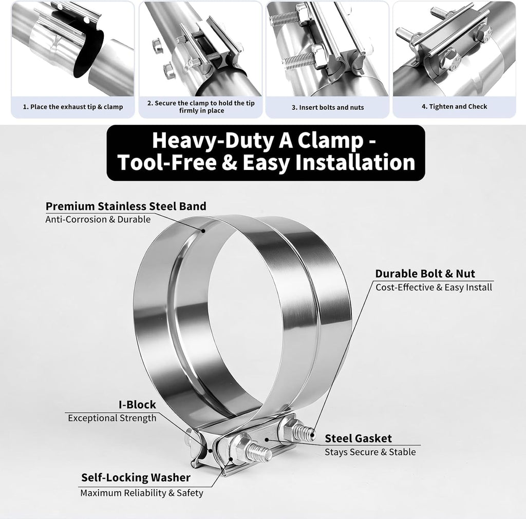 Exhaust Tip Universal 5 to 7 Inch Exhaust Elbow Pipe with Clamp – Chrome Fits Car, Truck & Diesel, Pickup Truck