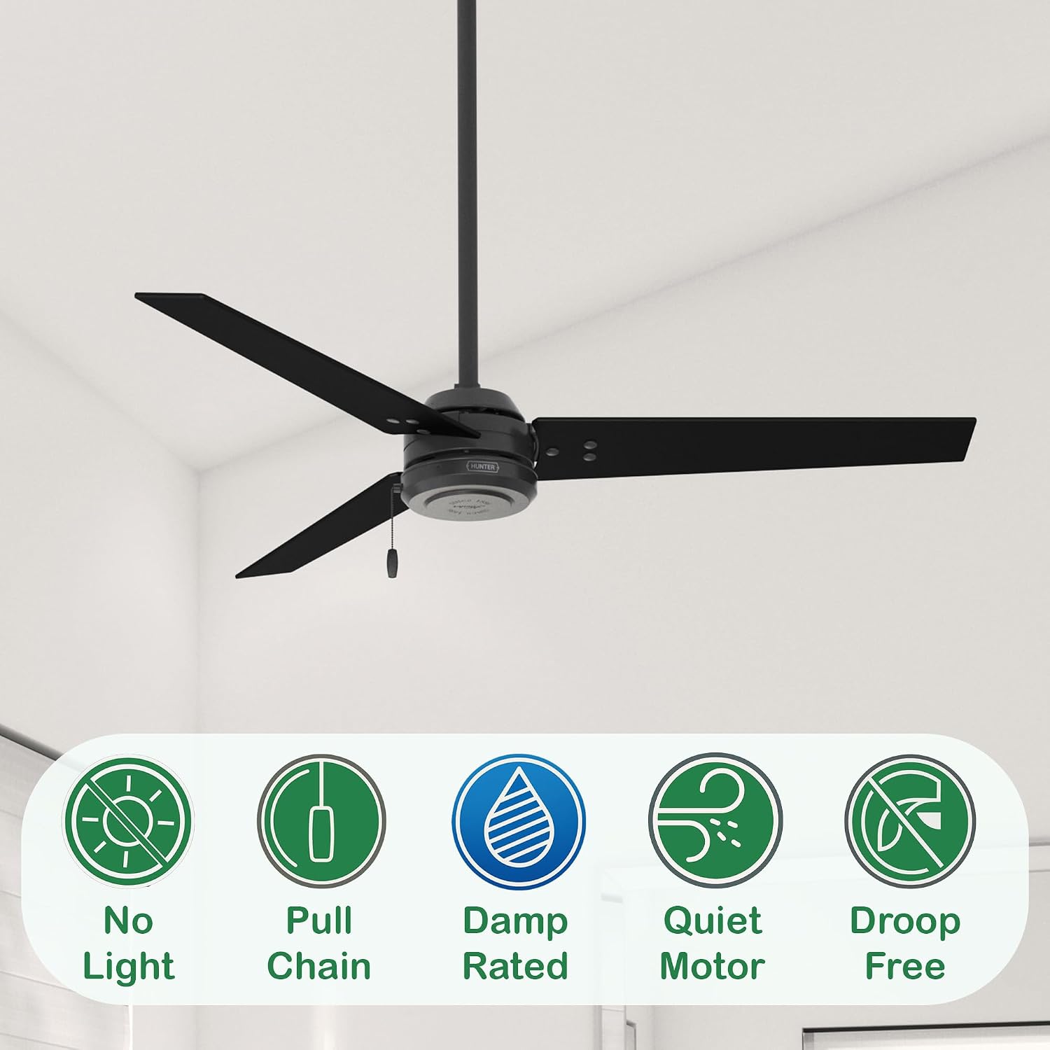 Hunter 52 in. Outdoor Industrial Ceiling fan in Matte Black, 3-Blade (Renewed)