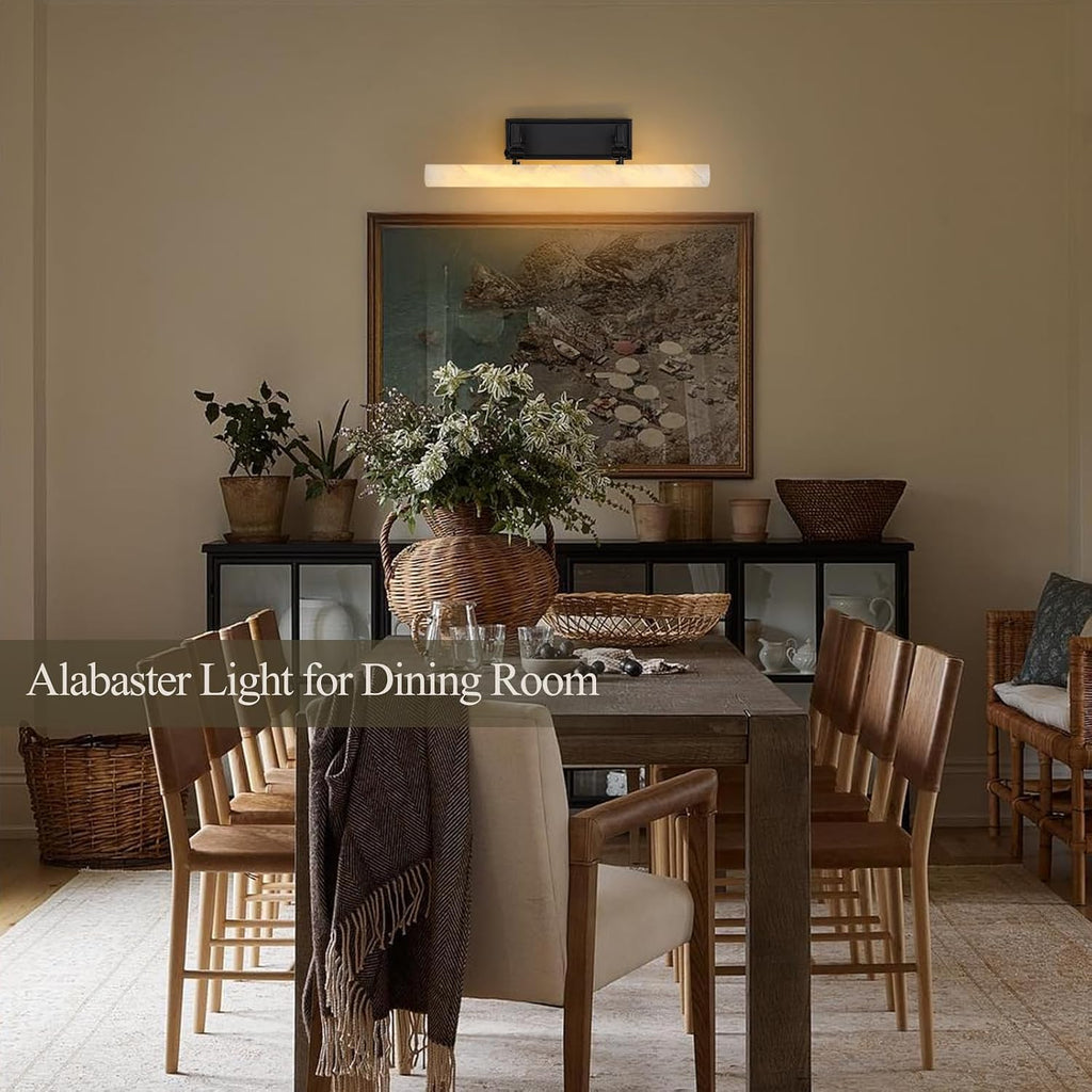 Alabaster Picture Lights for Wall, 20in Spanish Marble Picture Light Hardwired, Black Vanity Lights for Bathroom, Dimmable Modern Wall Lighting Gallery Light for Paintings, Bookshelf, Poster Display