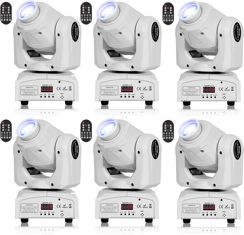 U`King 60W Moving Head Lights, White Moving LED DJ Lights RGBW Stage Light with Remote 8 GOBO 8 Colors Spotlight by DMX 512 Controlled 9/11 Channel for Church KTV Club Concert Party Wedding(6PCS)