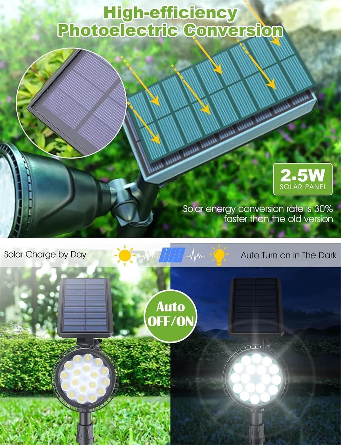 Solar Spot Lights Outdoor,2.5W Solar Panel and Bright 2 in 1 Waterproof Solar Powered Landscape Spotlights Wall Light for Garden Patio Yard Flag Pole Pool,Warm Light,6 pcs (White Light 6 pcs)